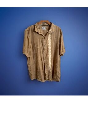 Ike Behar brand short-sleeve button-down shirt made of 100% linen XL. SAND